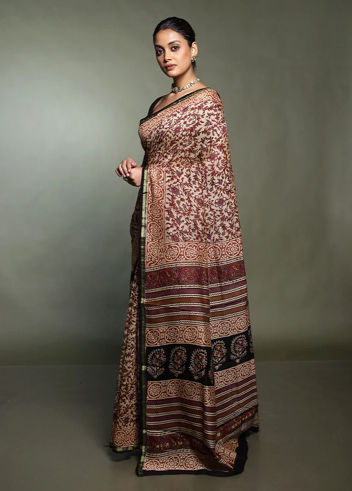 Brown Chanderi Cotton Saree With Blouse Piece - Image 4