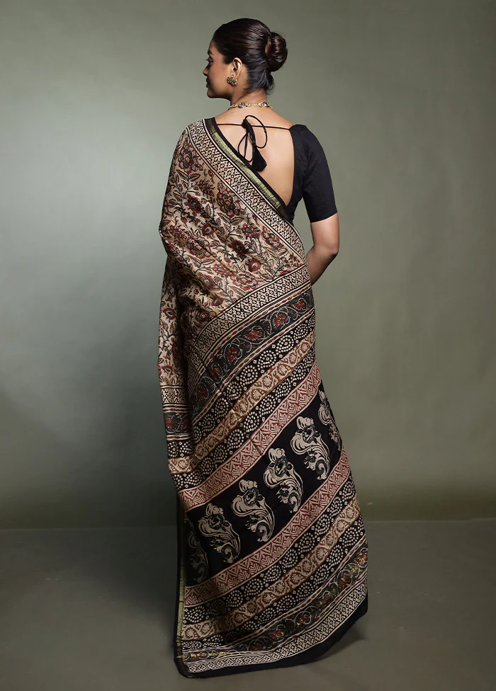 Cream Chanderi Cotton Saree With Blouse Piece - Image 3