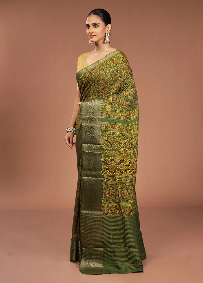 Cream Chanderi Cotton Saree With Blouse Piece - Image 4