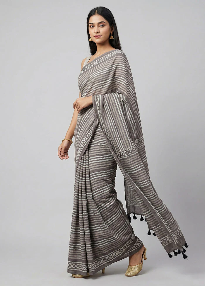 Cream Chanderi Cotton Saree With Blouse Piece