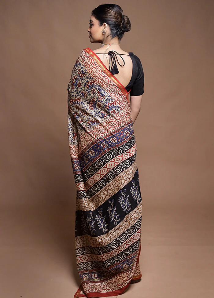 Cream Chanderi Cotton Saree With Blouse Piece - Image 3