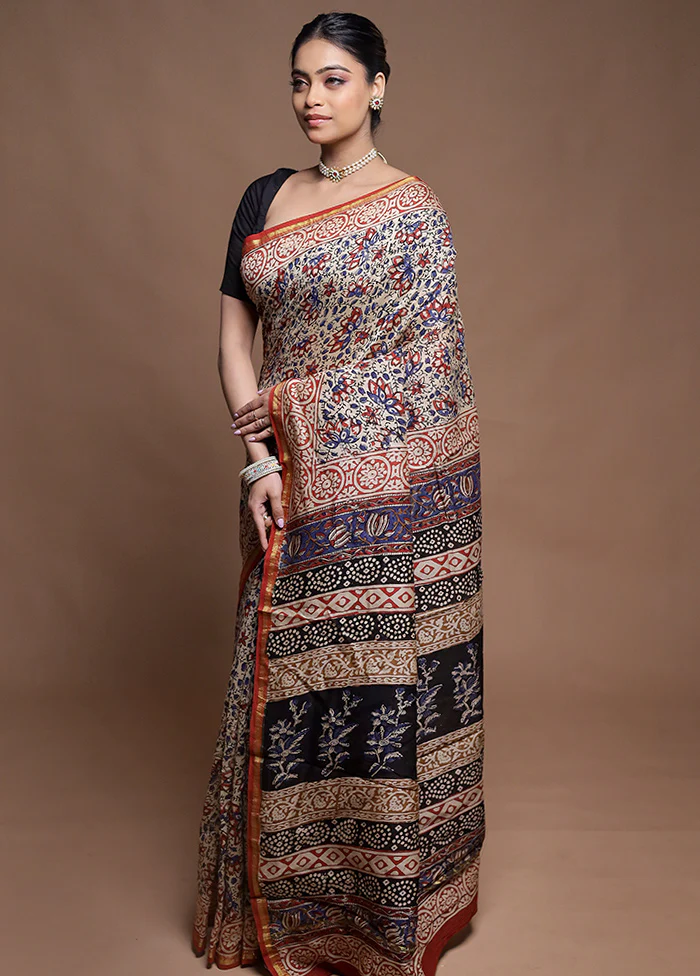 Cream Chanderi Cotton Saree With Blouse Piece - Image 4