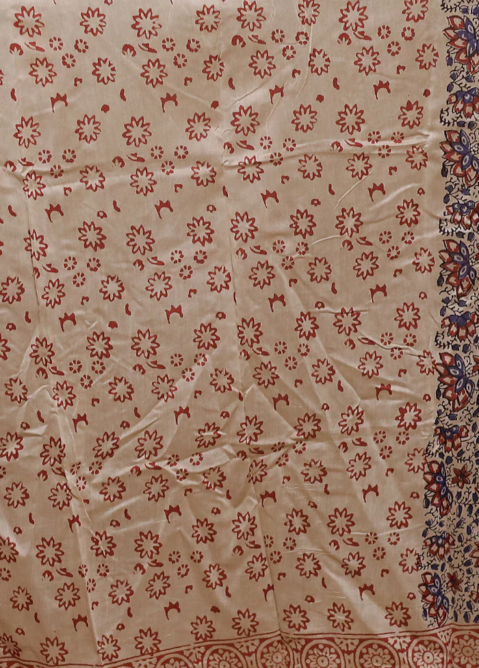 Cream Chanderi Cotton Saree With Blouse Piece - Image 5