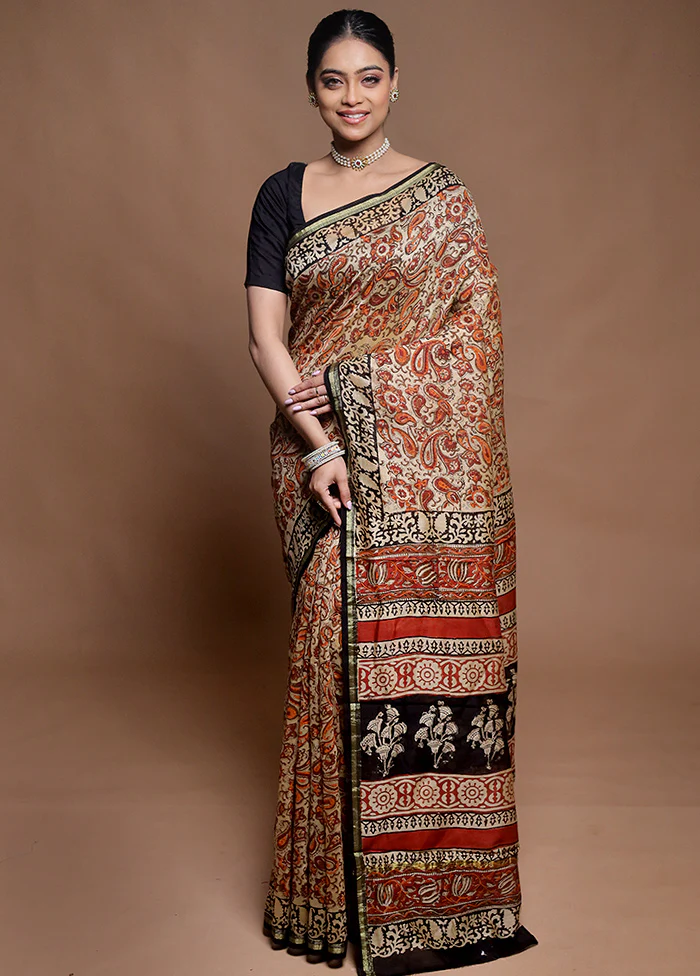 Cream Chanderi Cotton Saree With Blouse Piece