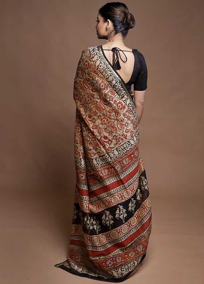Cream Chanderi Cotton Saree With Blouse Piece - Image 3