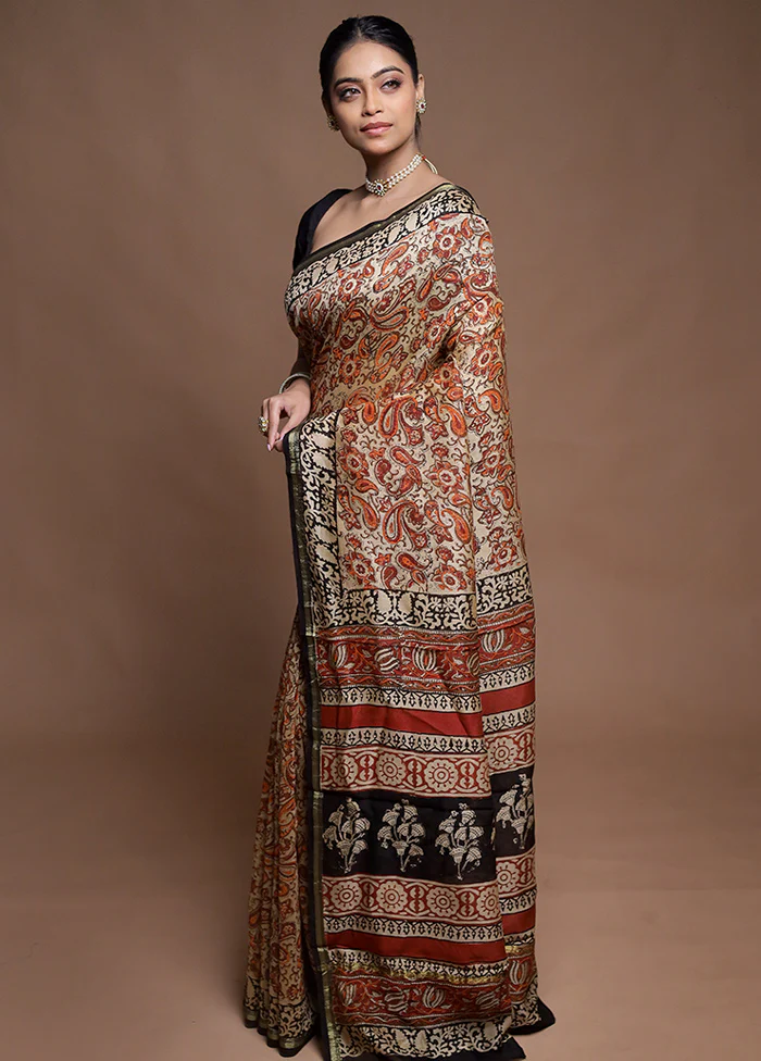 Cream Chanderi Cotton Saree With Blouse Piece - Image 4
