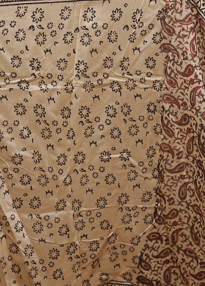 Cream Chanderi Cotton Saree With Blouse Piece - Image 5