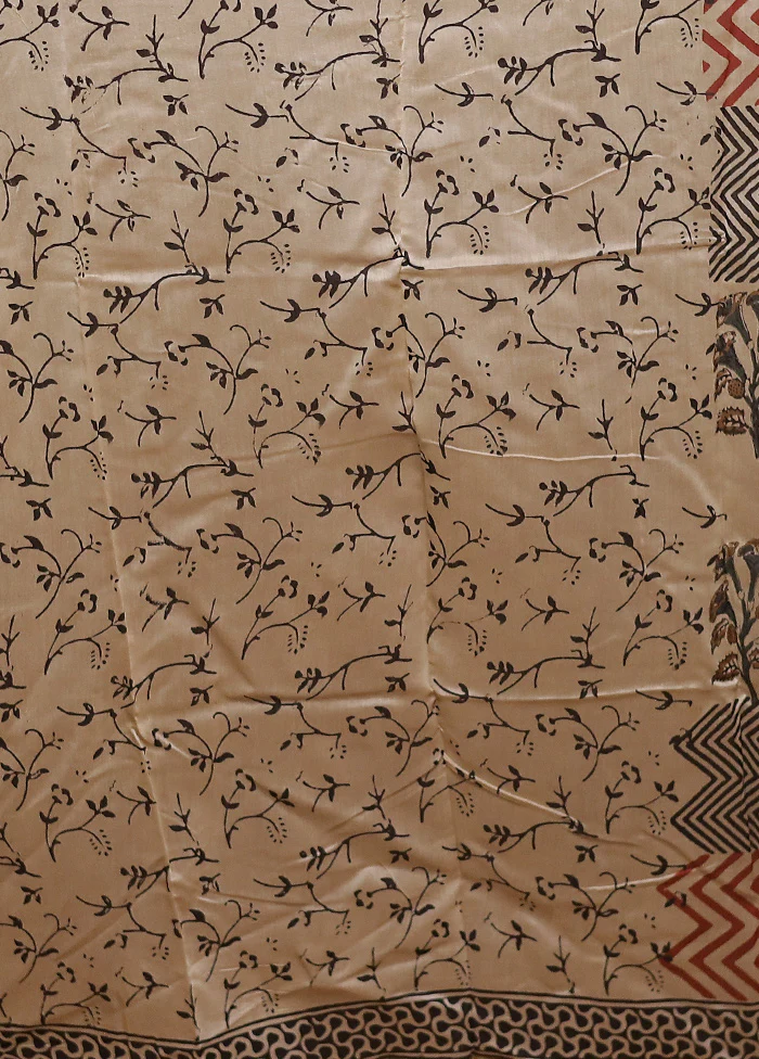 Cream Chanderi Cotton Saree With Blouse Piece - Image 5