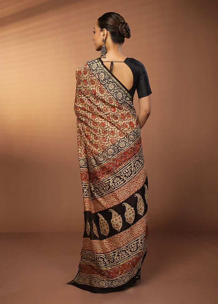 Cream Chanderi Silk Saree With Blouse Piece - Image 3
