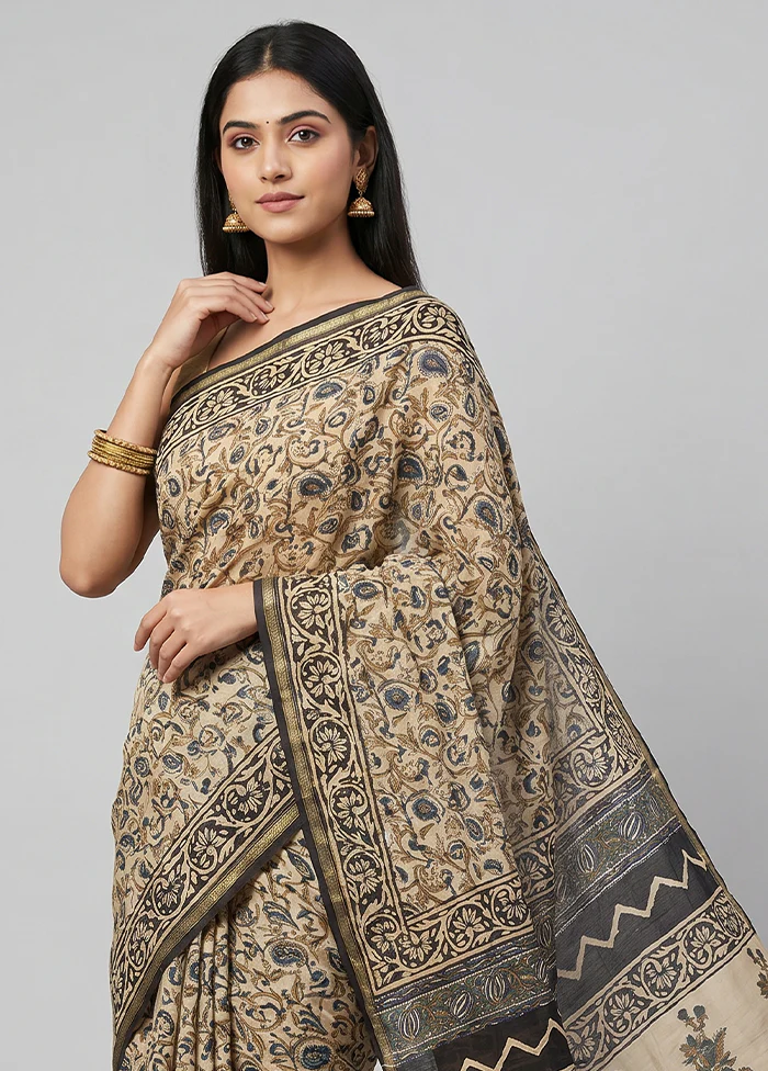 Cream Chanderi Silk Saree With Blouse Piece - Image 2