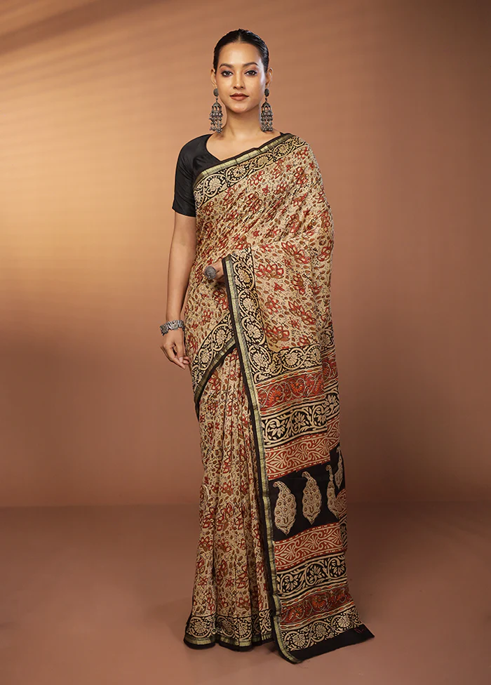 Cream Chanderi Silk Saree With Blouse Piece - Image 2