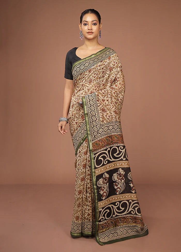 Cream Chanderi Silk Saree With Blouse Piece - Image 2