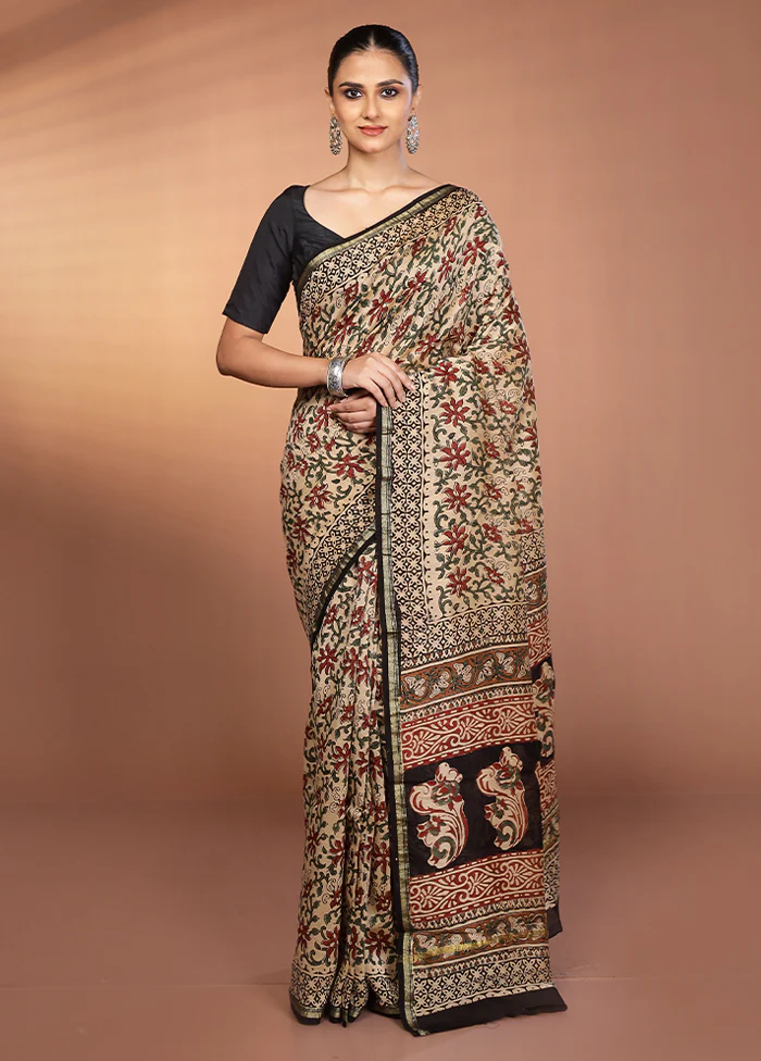 Cream Chanderi Silk Saree With Blouse Piece - Image 2