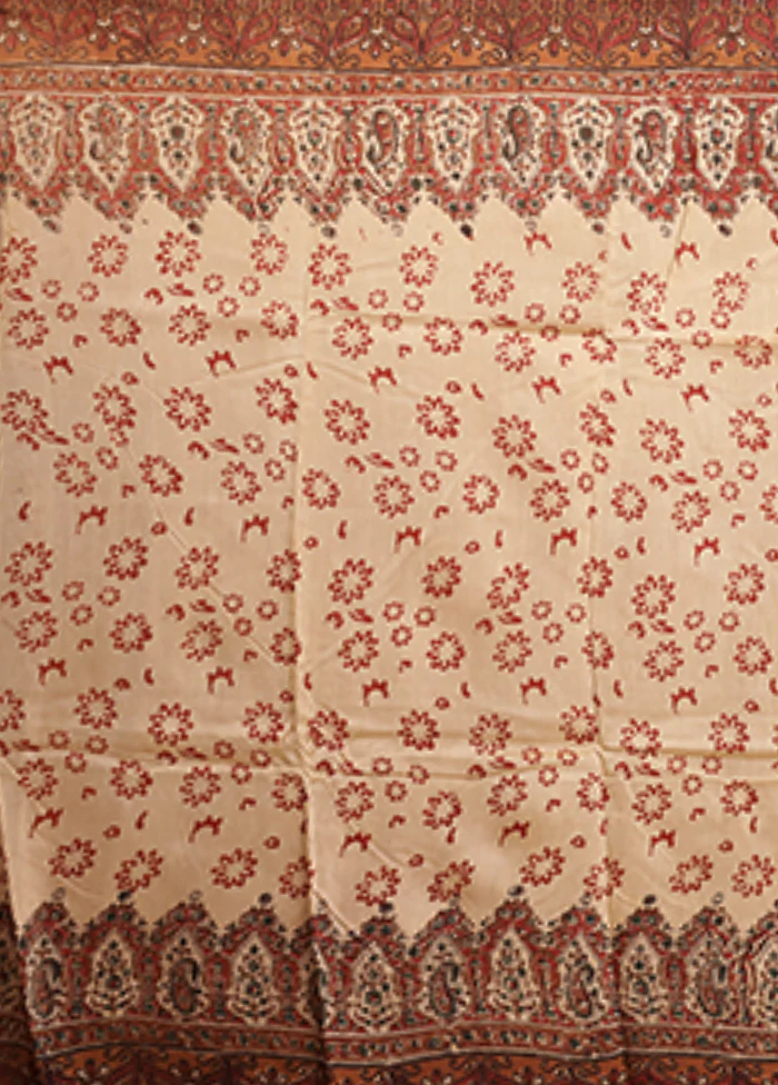 Cream Chanderi Silk Saree With Blouse Piece - Image 5