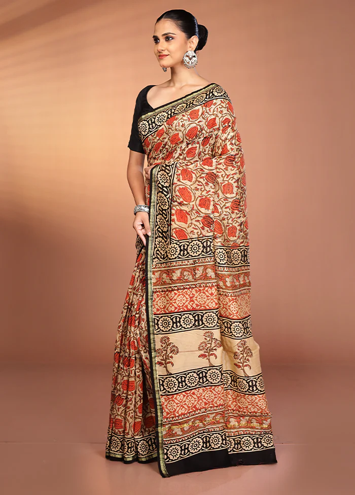 Cream Chanderi Silk Saree With Blouse Piece - Image 4