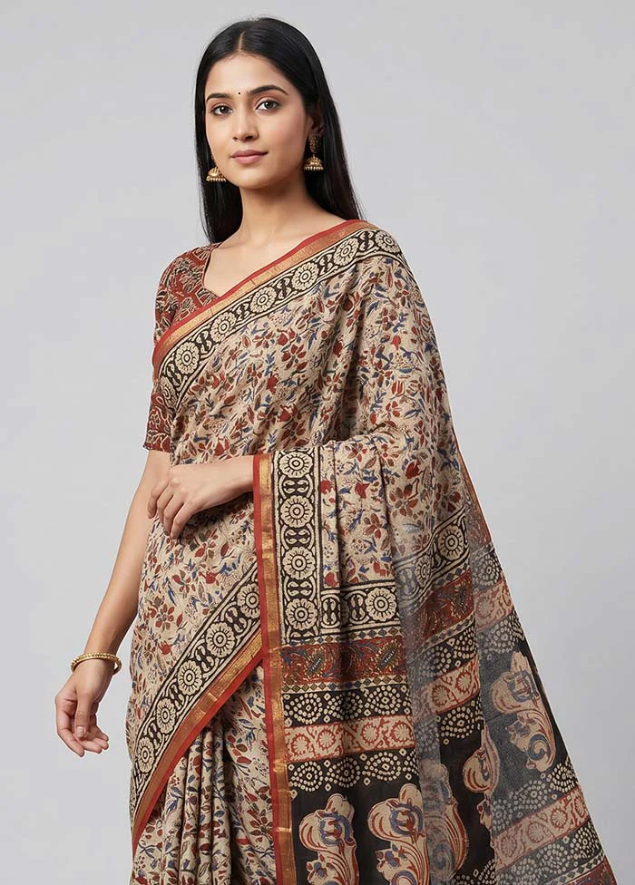 Cream Chanderi Silk Saree With Blouse Piece - Image 2