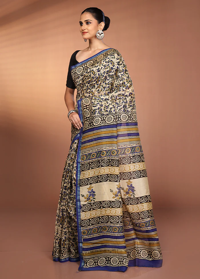 Cream Chanderi Silk Saree With Blouse Piece - Image 4