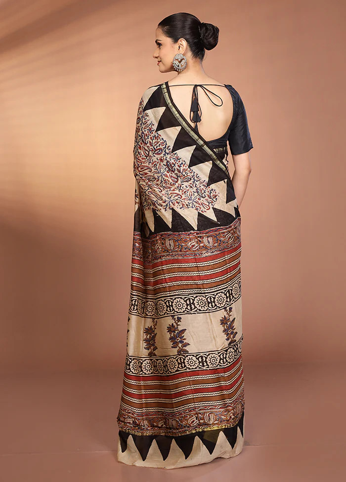Cream Chanderi Silk Saree With Blouse Piece - Image 3