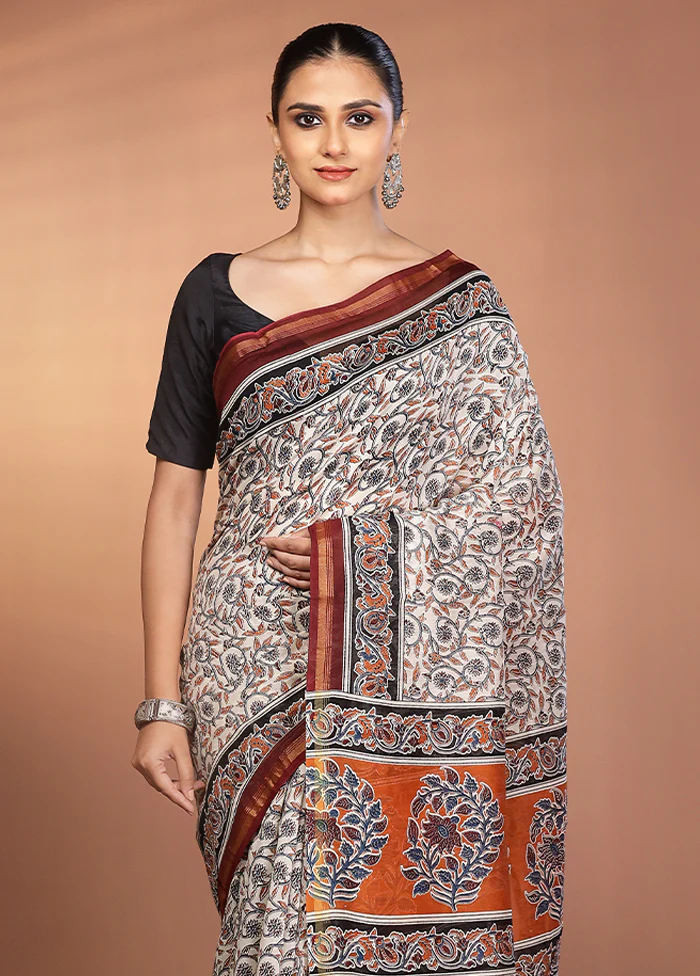 Cream Chanderi Silk Saree With Blouse Piece