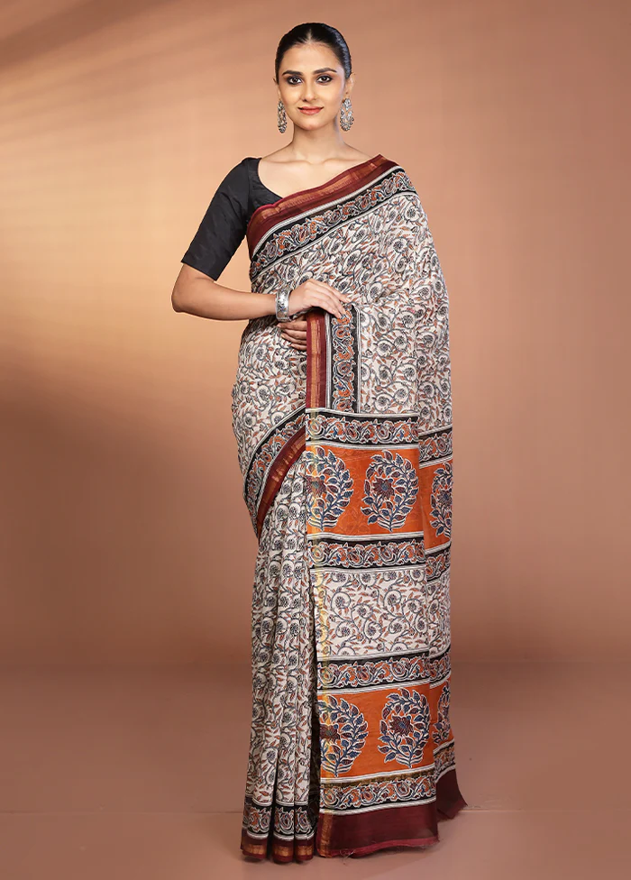 Cream Chanderi Silk Saree With Blouse Piece - Image 2