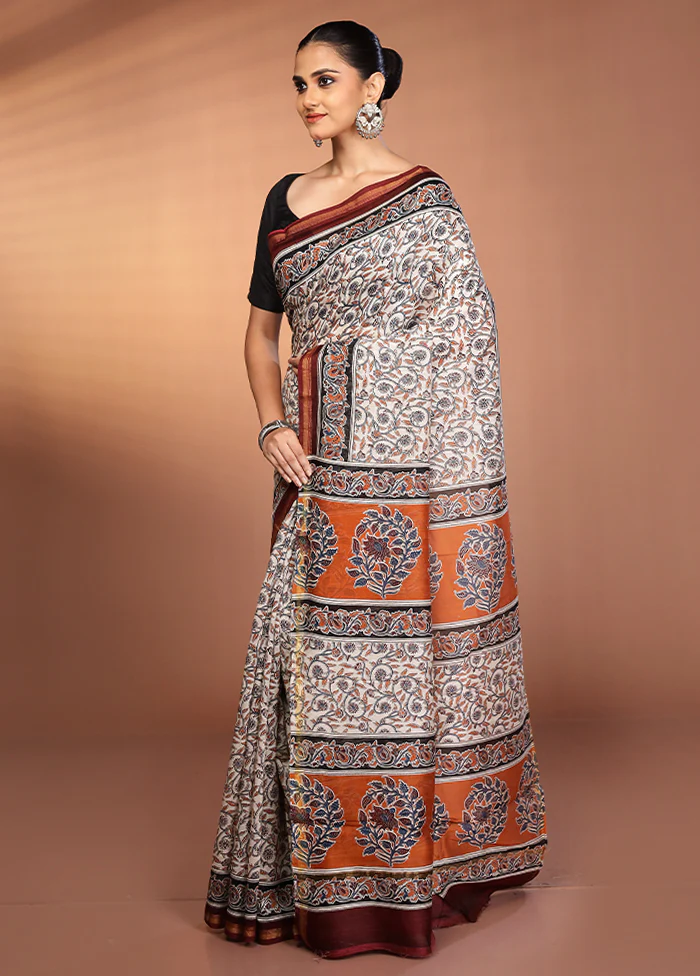 Cream Chanderi Silk Saree With Blouse Piece - Image 4