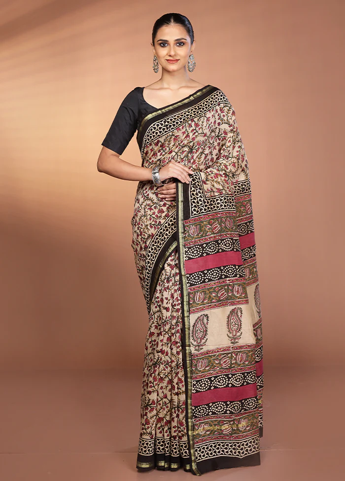 Cream Chanderi Silk Saree With Blouse Piece - Image 2