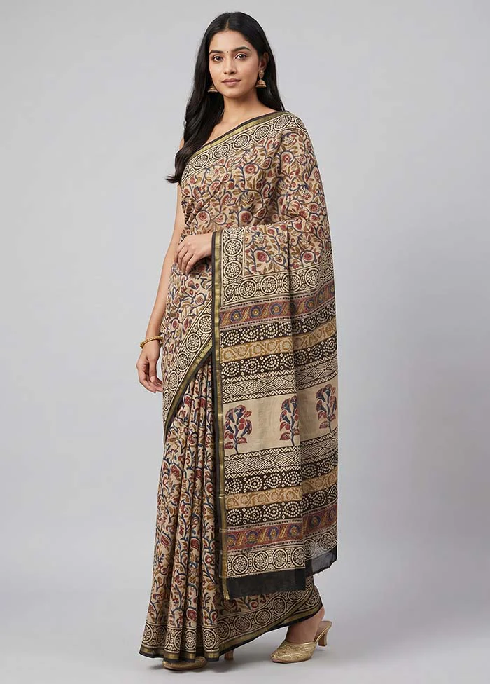 Cream Chanderi Silk Saree With Blouse Piece