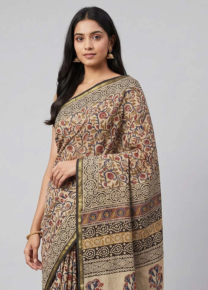 Cream Chanderi Silk Saree With Blouse Piece - Image 2