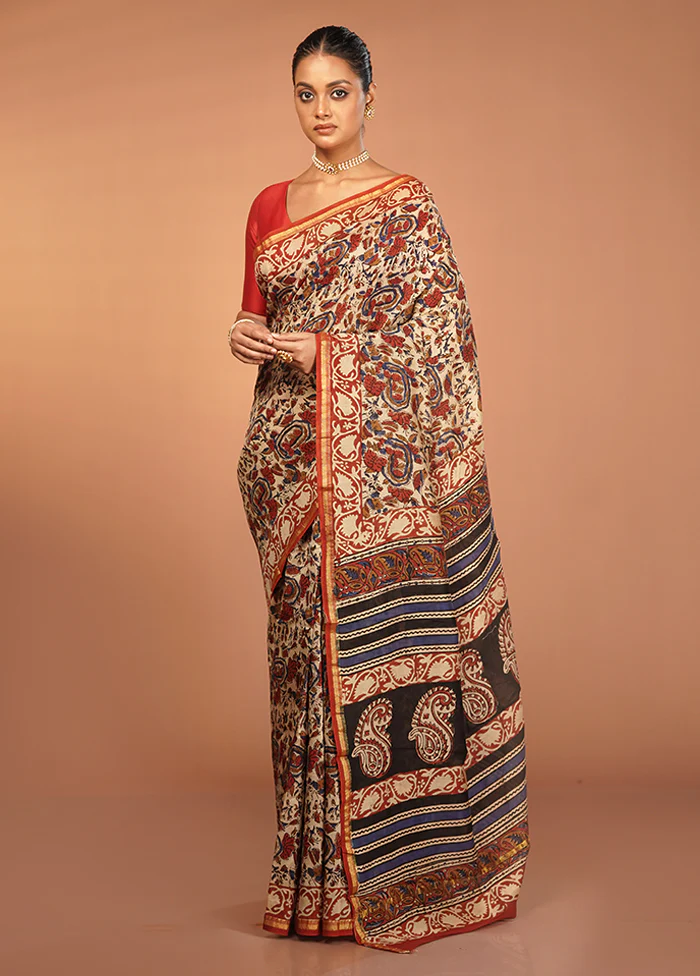 Cream Chanderi Silk Saree With Blouse Piece - Image 2