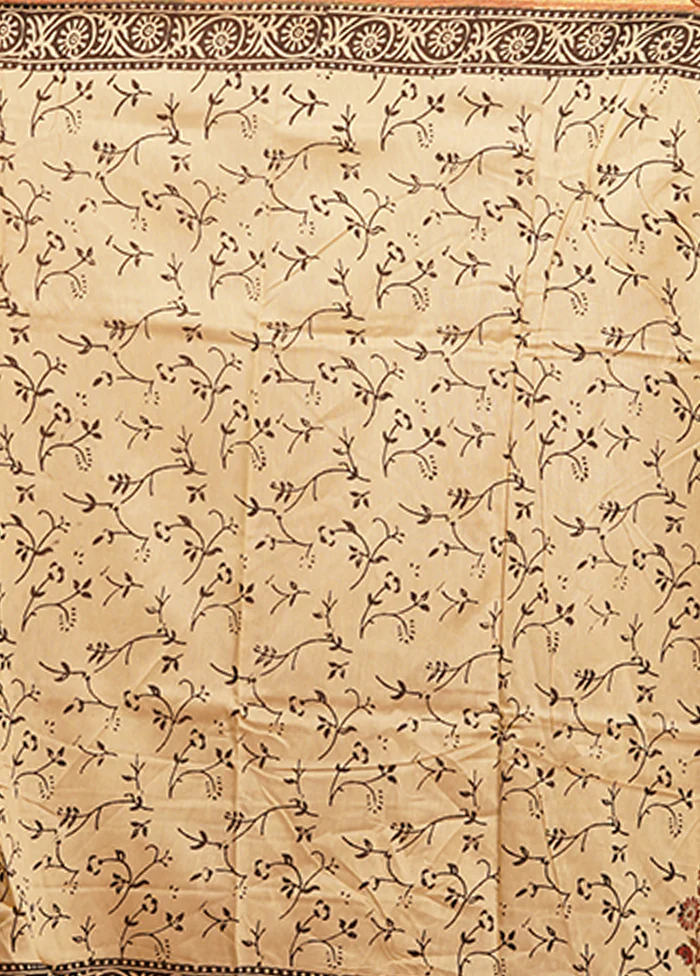 Cream Chanderi Silk Saree With Blouse Piece - Image 5