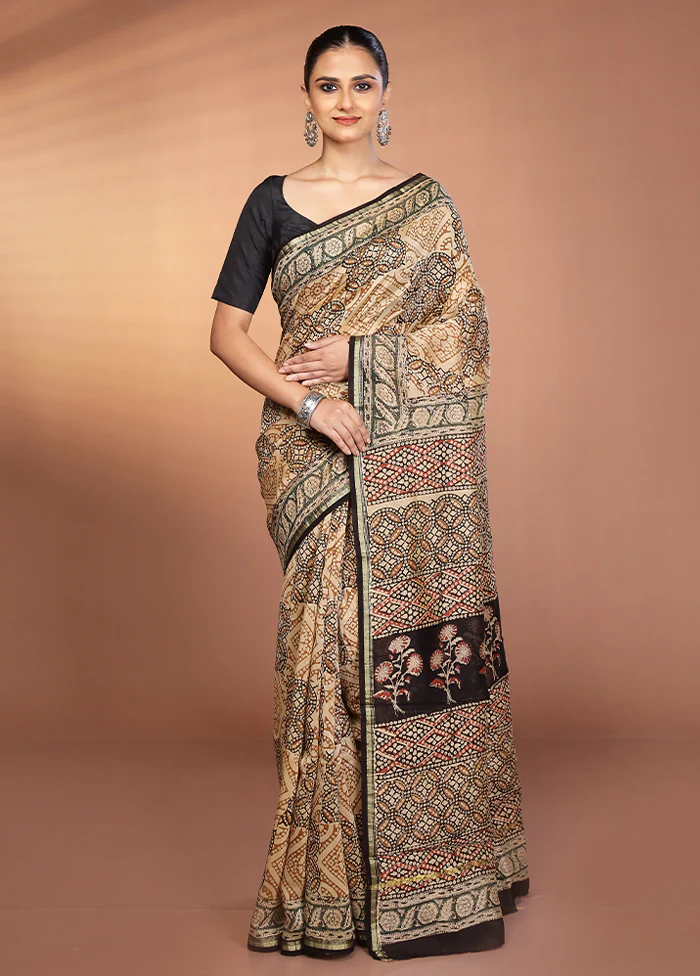 Cream Chanderi Silk Saree With Blouse Piece - Image 2