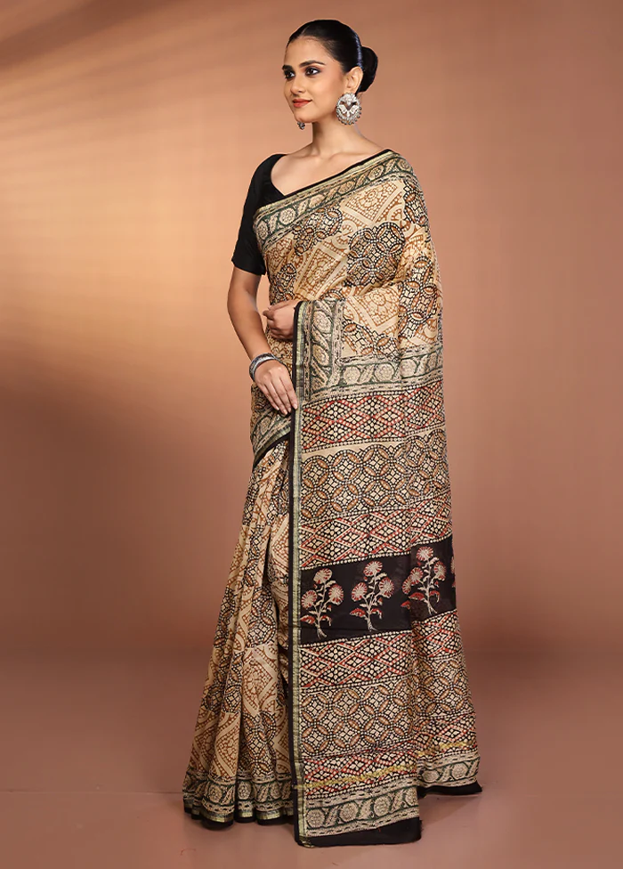 Cream Chanderi Silk Saree With Blouse Piece - Image 4