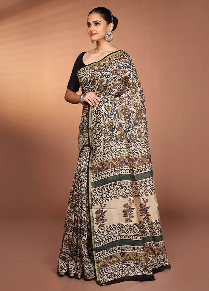 Cream Chanderi Silk Saree With Blouse Piece - Image 4