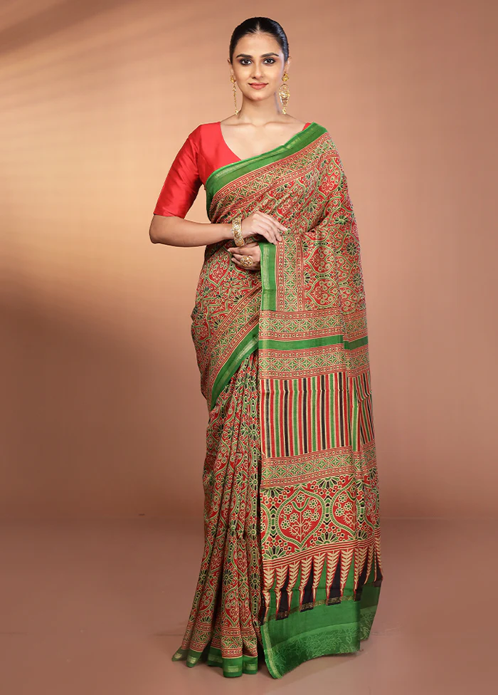 Cream Chanderi Silk Saree With Blouse Piece - Image 2
