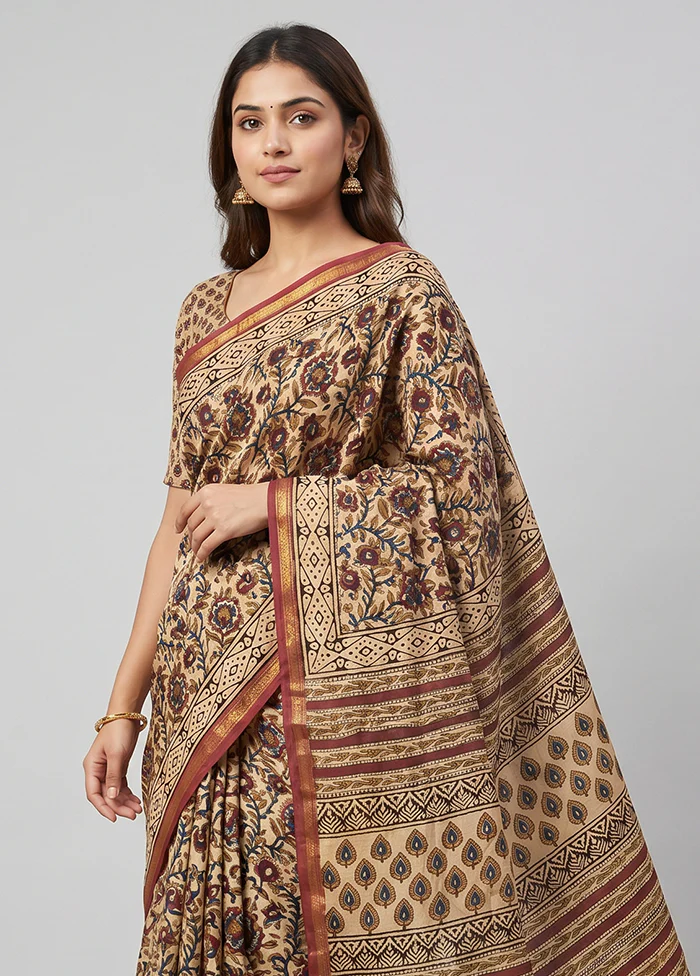 Cream Chanderi Silk Saree With Blouse Piece - Image 2