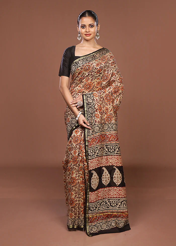 Cream Chanderi Silk Saree With Blouse Piece - Image 2