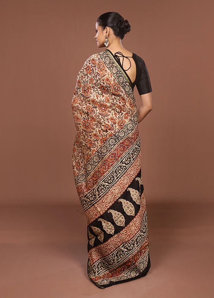 Cream Chanderi Silk Saree With Blouse Piece - Image 3