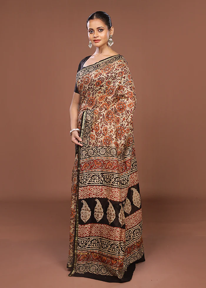Cream Chanderi Silk Saree With Blouse Piece - Image 4