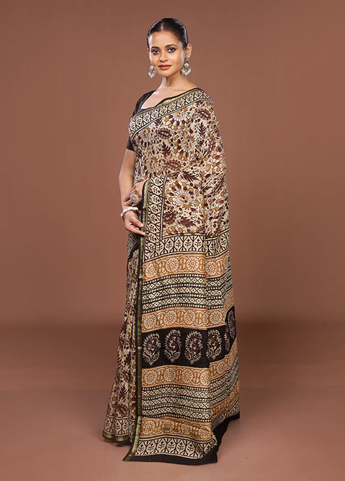 Cream Chanderi Silk Saree With Blouse Piece - Image 4