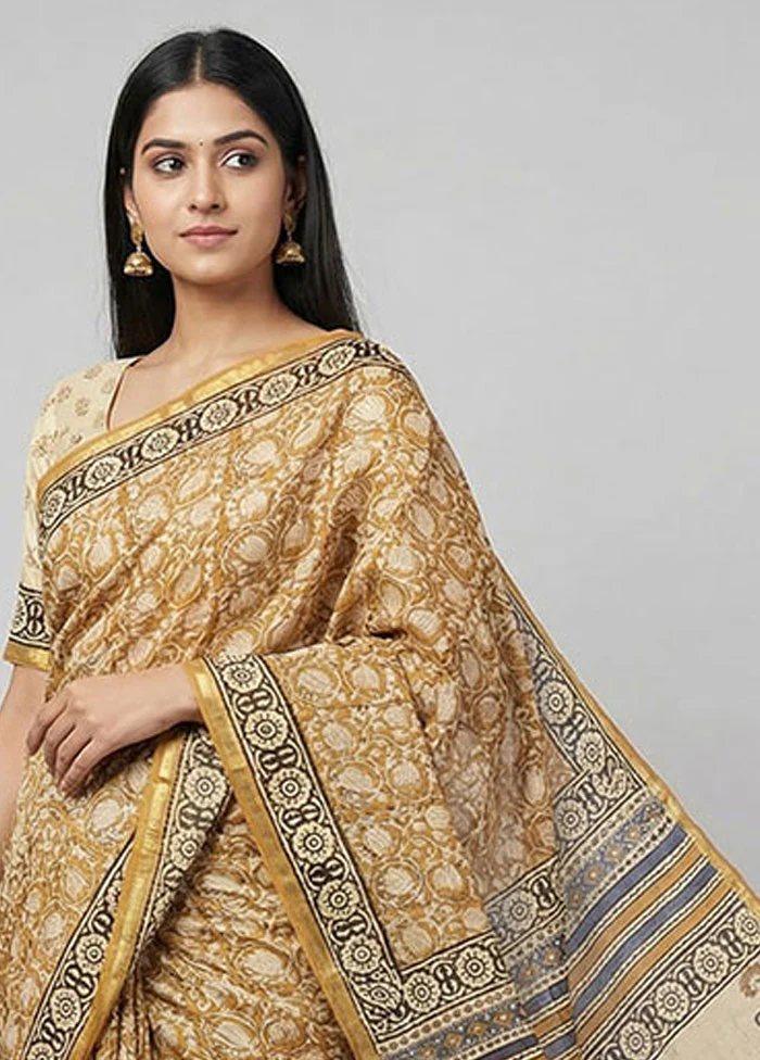 Cream Chanderi Silk Saree With Blouse Piece - Image 2