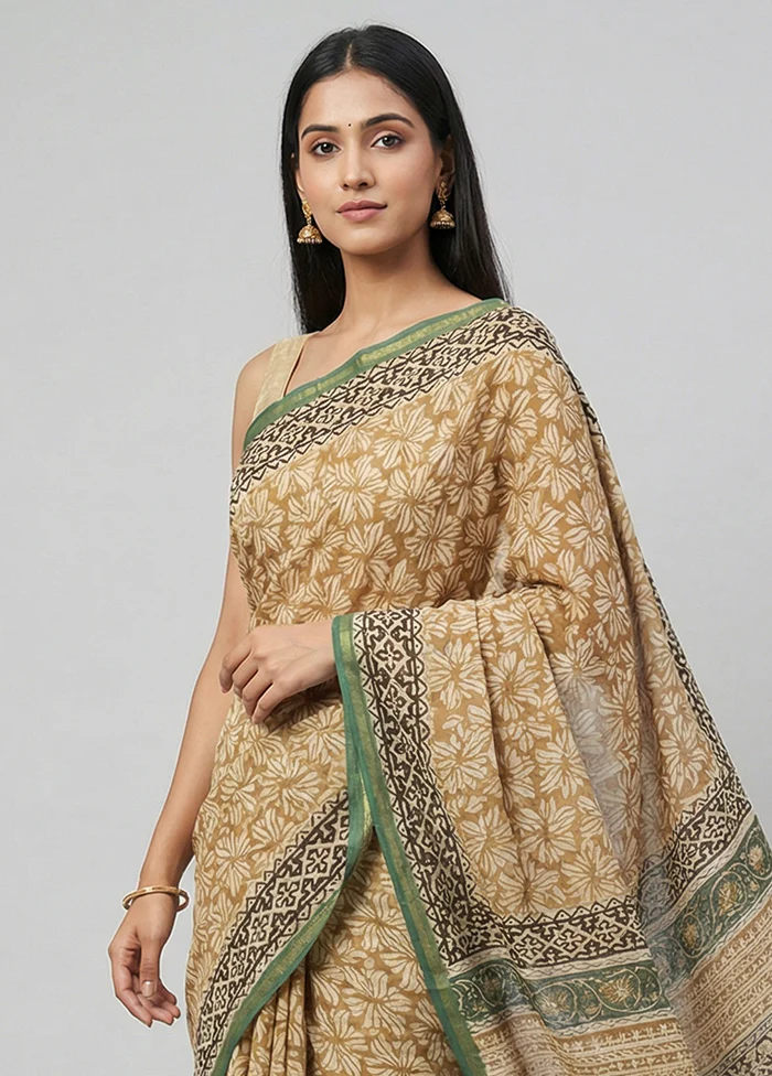 Cream Chanderi Silk Saree With Blouse Piece - Image 2