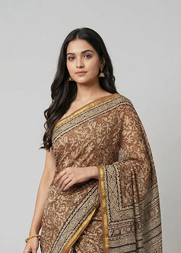 Cream Chanderi Silk Saree With Blouse Piece - Image 2