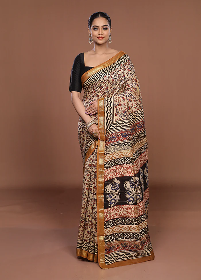 Cream Chanderi Silk Saree With Blouse Piece - Image 2