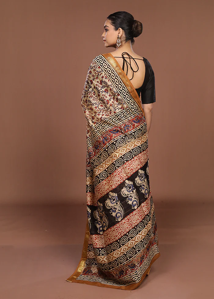 Cream Chanderi Silk Saree With Blouse Piece - Image 3