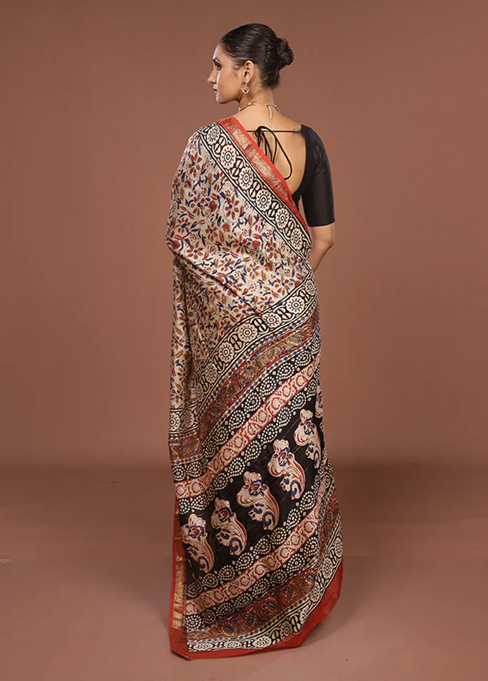 Cream Chanderi Silk Saree With Blouse Piece - Image 3
