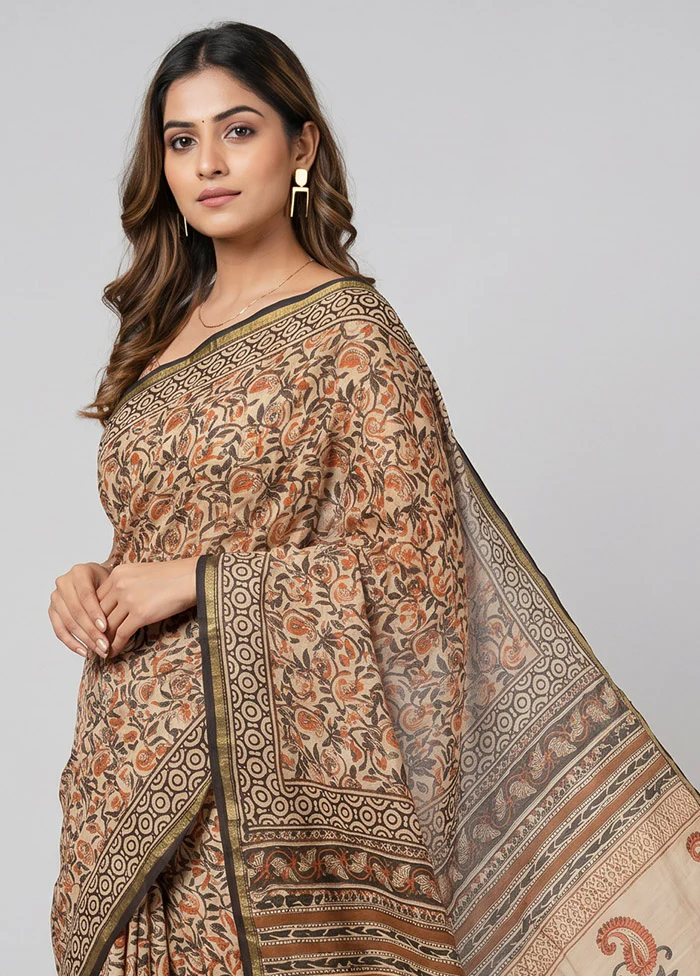 Cream Chanderi Silk Saree With Blouse Piece - Image 2