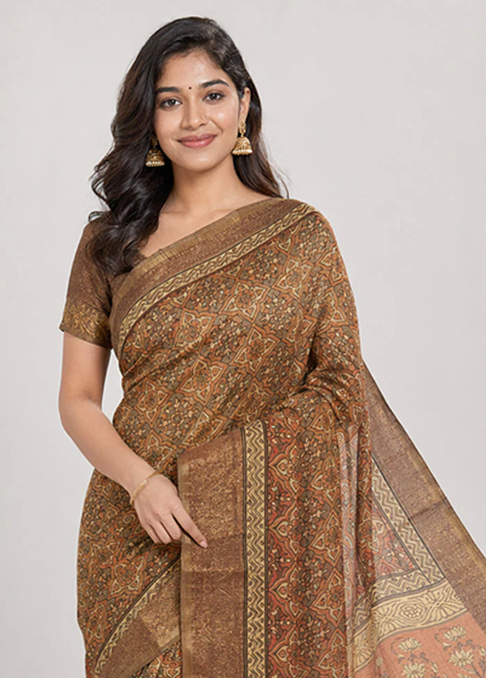 Cream Chanderi Silk Saree With Blouse Piece - Image 2