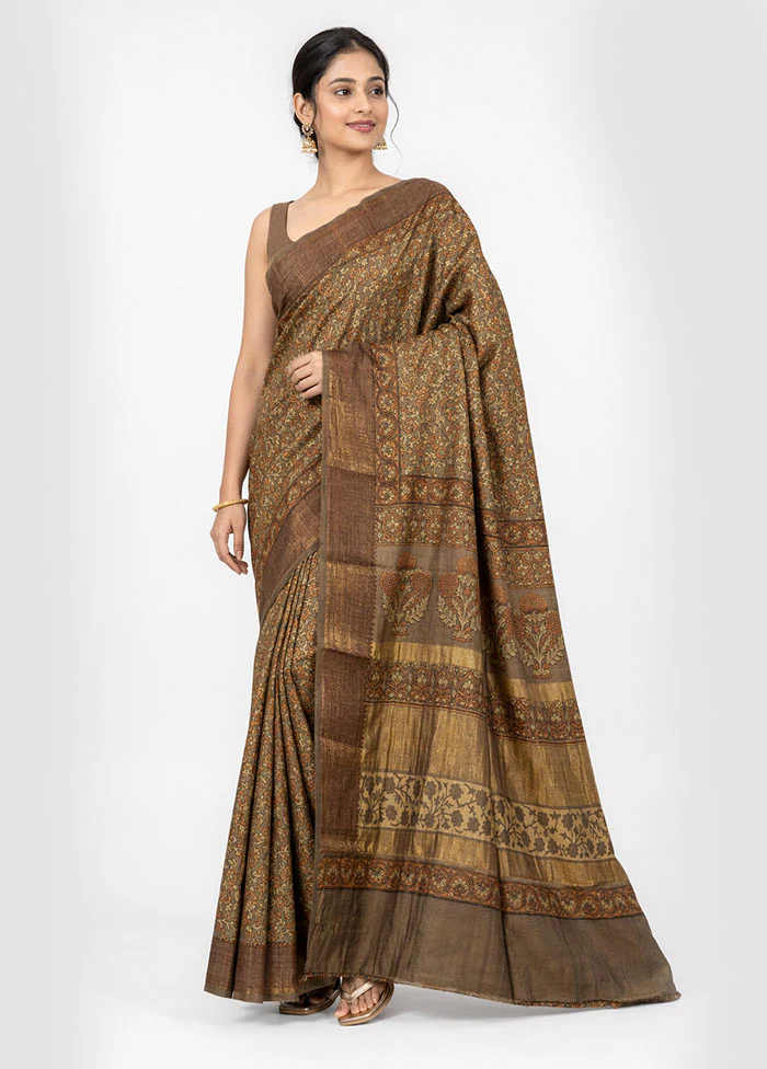 Cream Chanderi Silk Saree With Blouse Piece