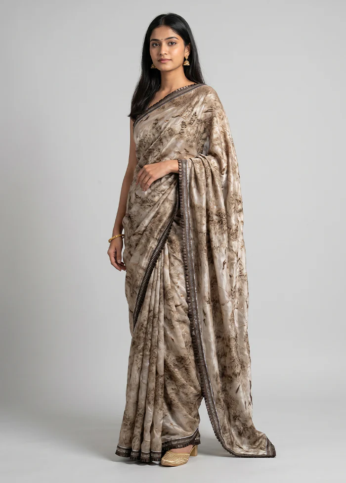 Cream Chiffon Silk Saree With Blouse Piece