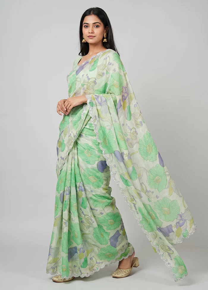 Cream Chiffon Silk Saree With Blouse Piece